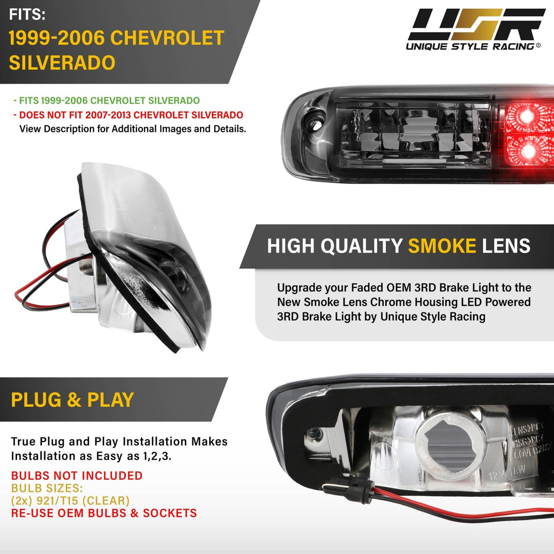 1992 1993 1994 1995 1996 1997 1998 1999 2000 2001 2002 2003 2004 2005 2006 Chevy Silverado Crystal Smoke LED 3rd Brake Light