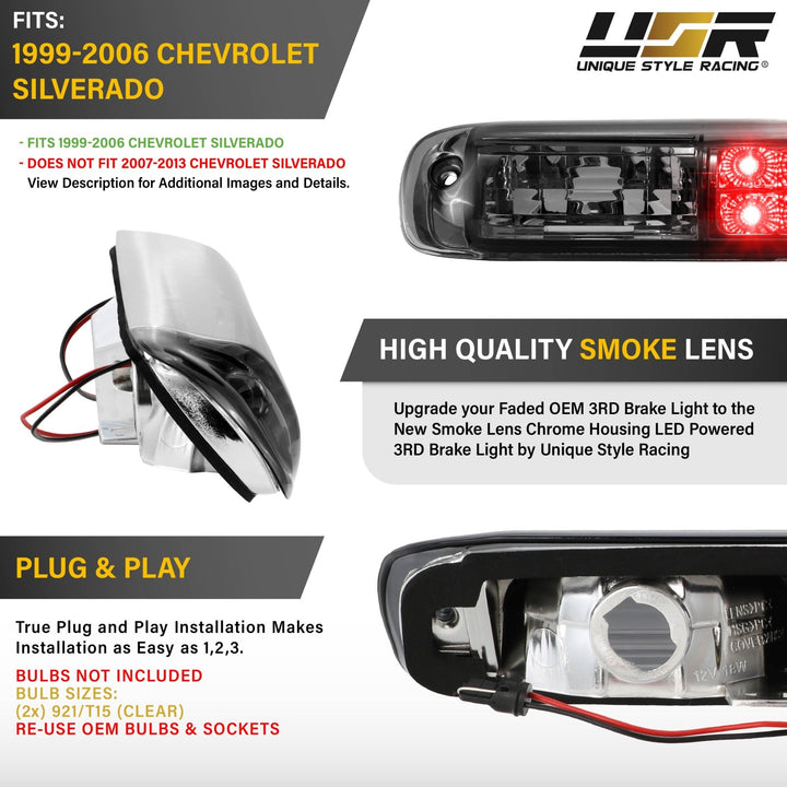 1992 1993 1994 1995 1996 1997 1998 1999 2000 2001 2002 2003 2004 2005 2006 Chevy Silverado Crystal Smoke LED 3rd Brake Light
