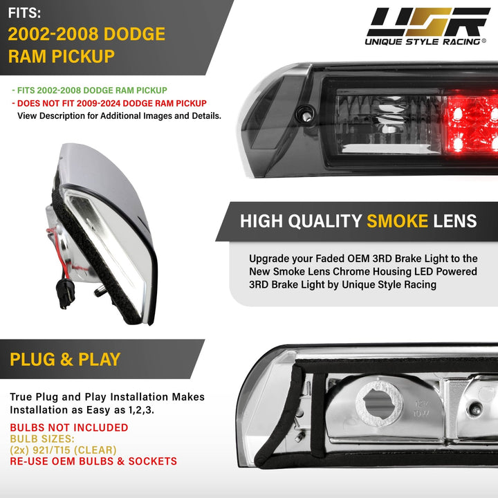 2002 2003 2004 2005 2006 2007 2008 Dodge Ram Crystal Smoke LED 3rd Brake Light