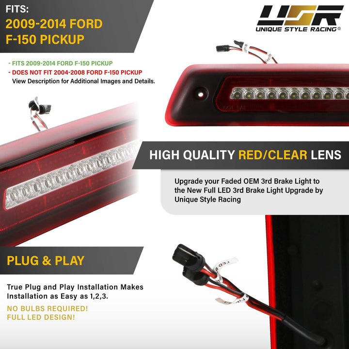 2009 2010 2011 2012 2013 2014 Ford F150 2 in 1 Red/Clear or Smoke 3rd Brake Light LED Bar with White LED Cargo Lamp 
#lens-color_red-clear-lens