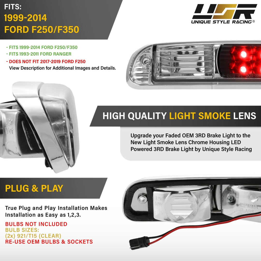 1999 2000 2001 2002 2003 2004 2005 2006 2007 2008 2009 2010 2011 2012 2013 2014 Ford F250 / F350 / Ford Ranger Smoke Lens Red LED 3rd Brake Light