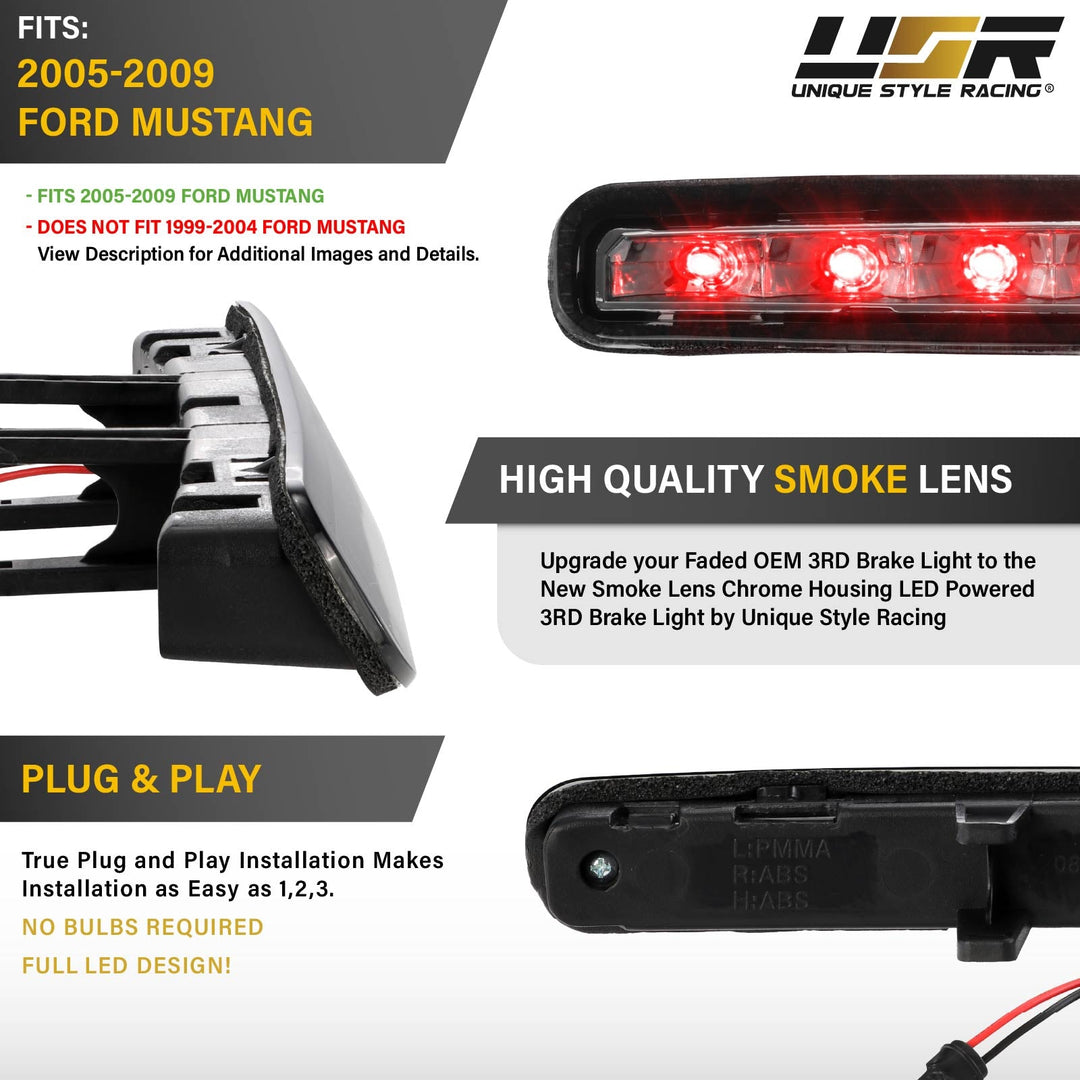 2005 - 2009 Ford Mustang Chrome Smoke LED Rear 3rd Brake Light