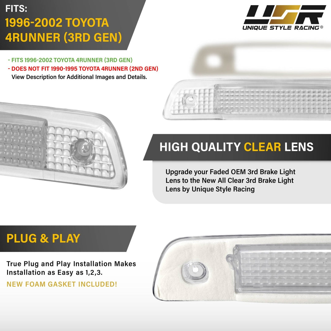 1996 1997 1998 1999 2000 2001 2002 Toyota 4Runner Clear, Smoke or Red Lens 3rd Brake Light

#lens-color_clear-lens
