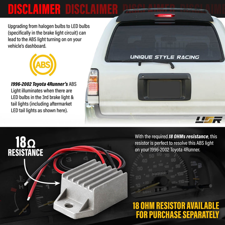 1996 1997 1998 1999 2000 2001 2002 Toyota 4Runner Clear, Smoke or Red Lens 3rd Brake Light

#lens-color_clear-lens-led