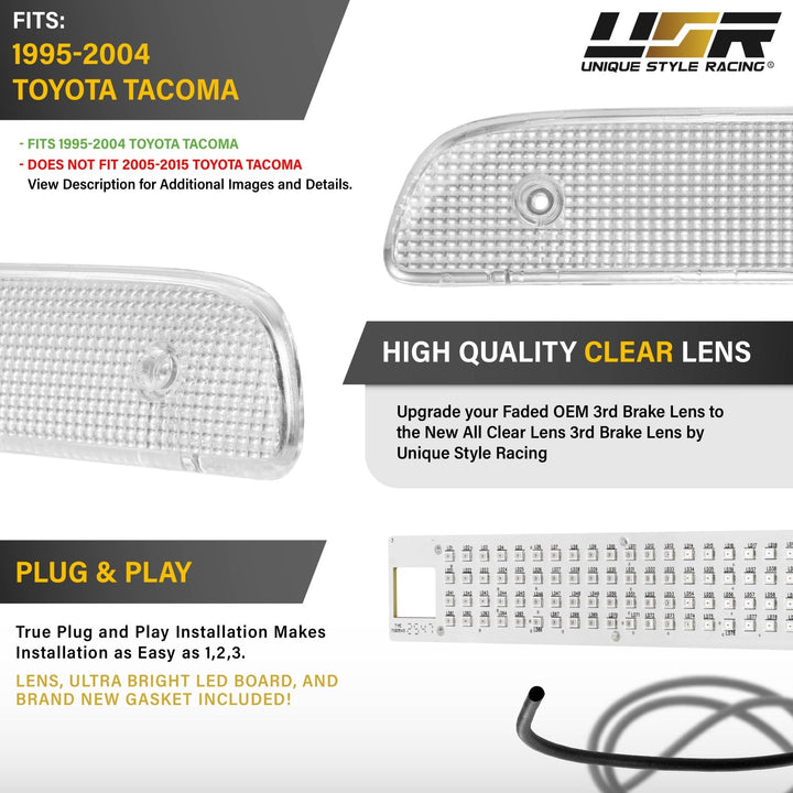 1995 1996 1997 1998 1999 2000 2001 2002 2003 2004 Toyota Tacoma Clear, Smoke or Red Lens 3rd Brake Light with Gasket

#lens-color_clear-lens-led