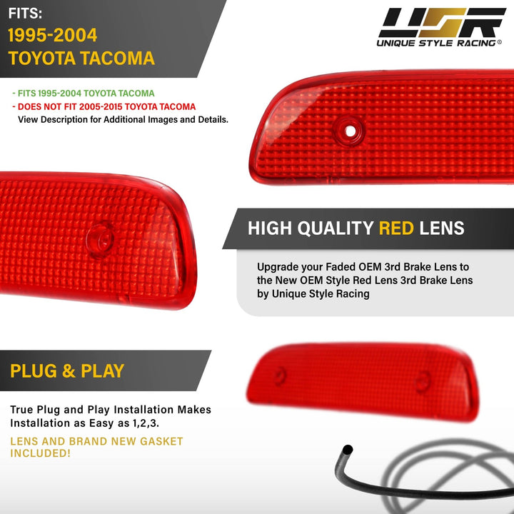 1995 1996 1997 1998 1999 2000 2001 2002 2003 2004 Toyota Tacoma Clear, Smoke or Red Lens 3rd Brake Light with Gasket

#lens-color_red-lens