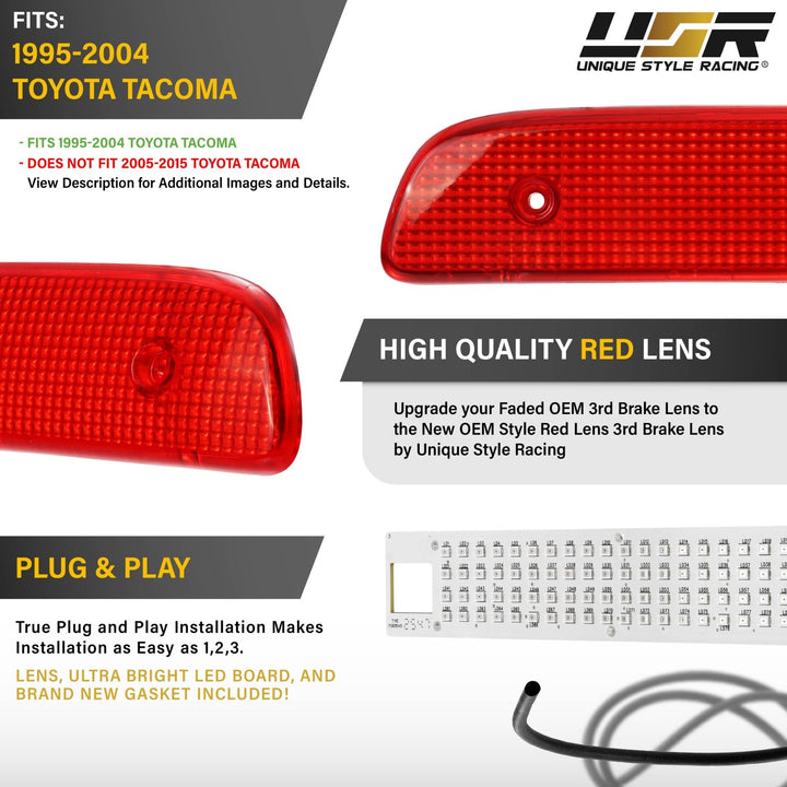 1995 1996 1997 1998 1999 2000 2001 2002 2003 2004 Toyota Tacoma Clear, Smoke or Red Lens 3rd Brake Light with Gasket

#lens-color_red-lens-led