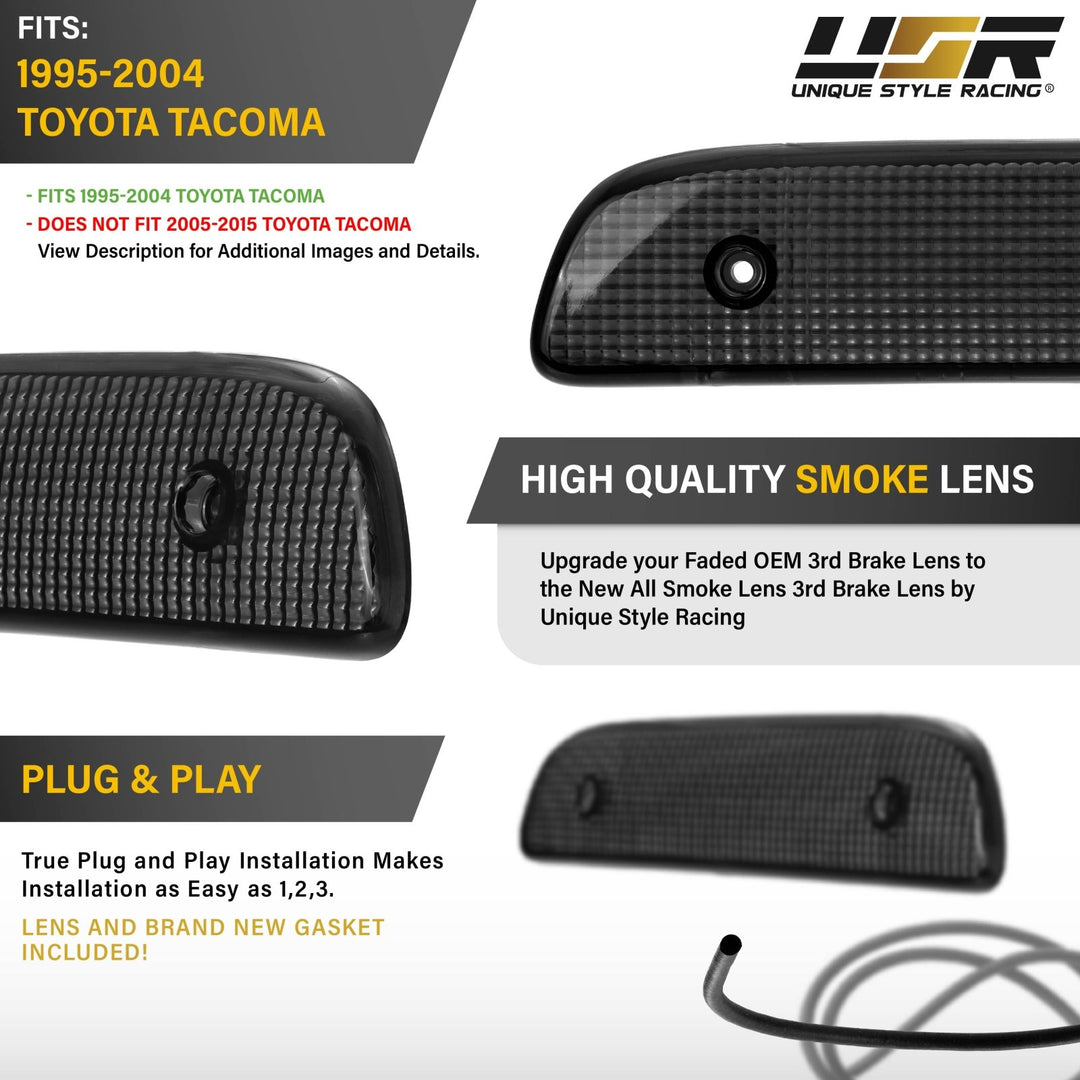 1995 1996 1997 1998 1999 2000 2001 2002 2003 2004 Toyota Tacoma Clear, Smoke or Red Lens 3rd Brake Light with Gasket

#lens-color_smoke-lens