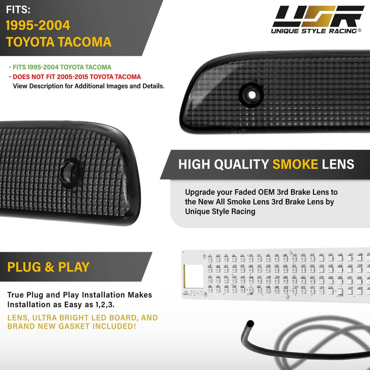 1995 1996 1997 1998 1999 2000 2001 2002 2003 2004 Toyota Tacoma Clear, Smoke or Red Lens 3rd Brake Light with Gasket

#lens-color_smoke-lens-led