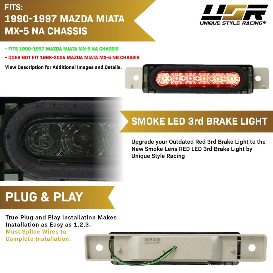 1990 - 1997 Mazda Miata MX5 MX5 Mk1 OE Replacement LED Smoke Lens 3rd Brake Light