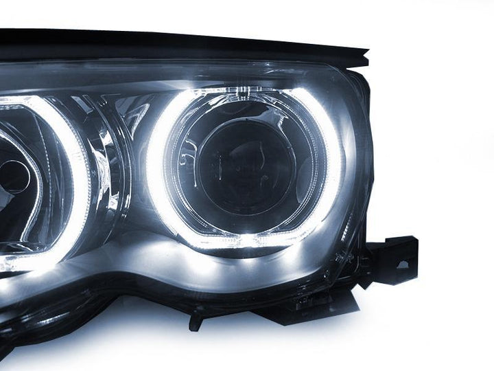 2002-2005 BMW 3 Series E46 4D/5D V3 F30 Style Square Bottom Angel Eye Halo U Rings White LED Halo Projector Headlight - Made by DEPO