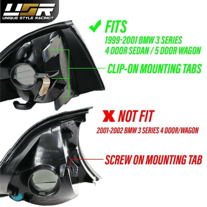 1999-2001 BMW 3 Series E46 4D / 5D Crystal Clear or Crystal Smoke Lens Amber LED Corner Signal Light - Made by DEPO