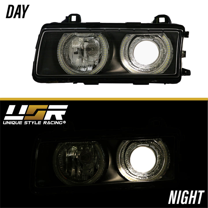 1992-1999 BMW E36 3 Series DEPO P36 Projector Angel Eye GLASS Lens Headlight Optional UHP LED Halo Rings