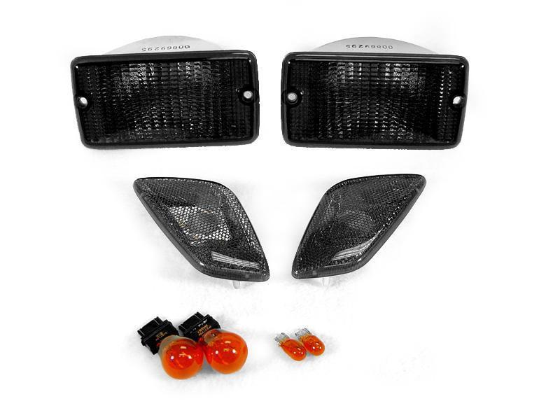1997-2006 Jeep Wrangler TJ Chassis Smoke Bumper Signal Lights + Fender Side Markers Set - Made by USR