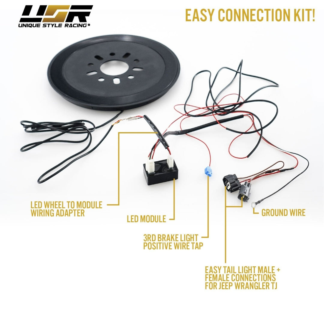 2018 + Jeep Wrangler JL & 1997 - 2006 Jeep Wrangler TJ & 2007 - 2018 Jeep Wrangler JK Switchback Red / White LED Halo Spare Tire Third Brake Light

#fitment_2018-to-2024-jeep-wrangler-jl-with-oem-led-tail-models