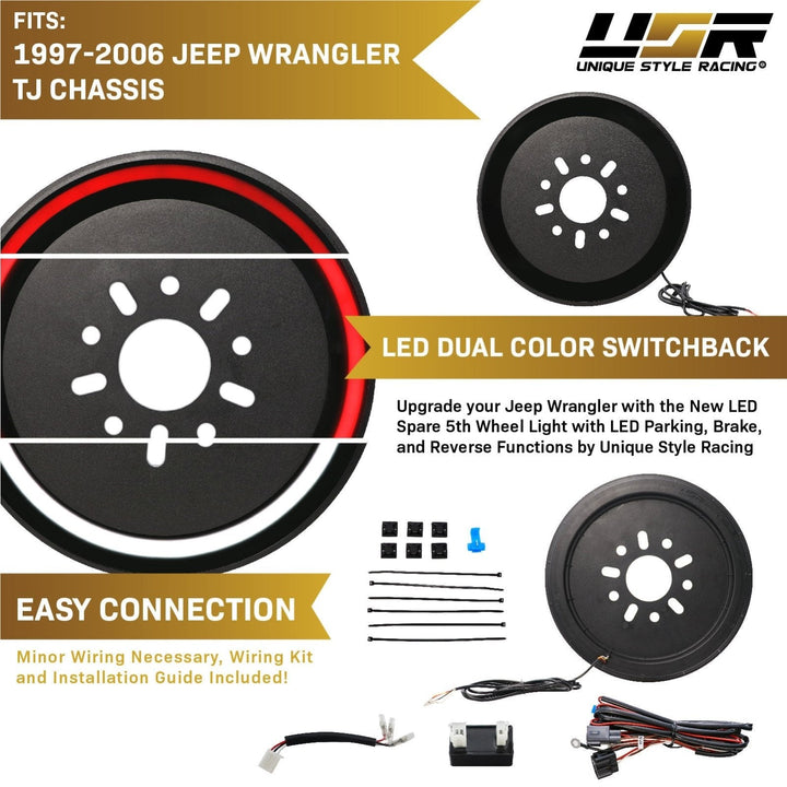 2018+ Jeep Wrangler JL & 1997 - 2006 Jeep Wrangler TJ & 2007 - 2018 Jeep Wrangler JK Switchback Red/White LED Halo Spare Tire Third Brake Light