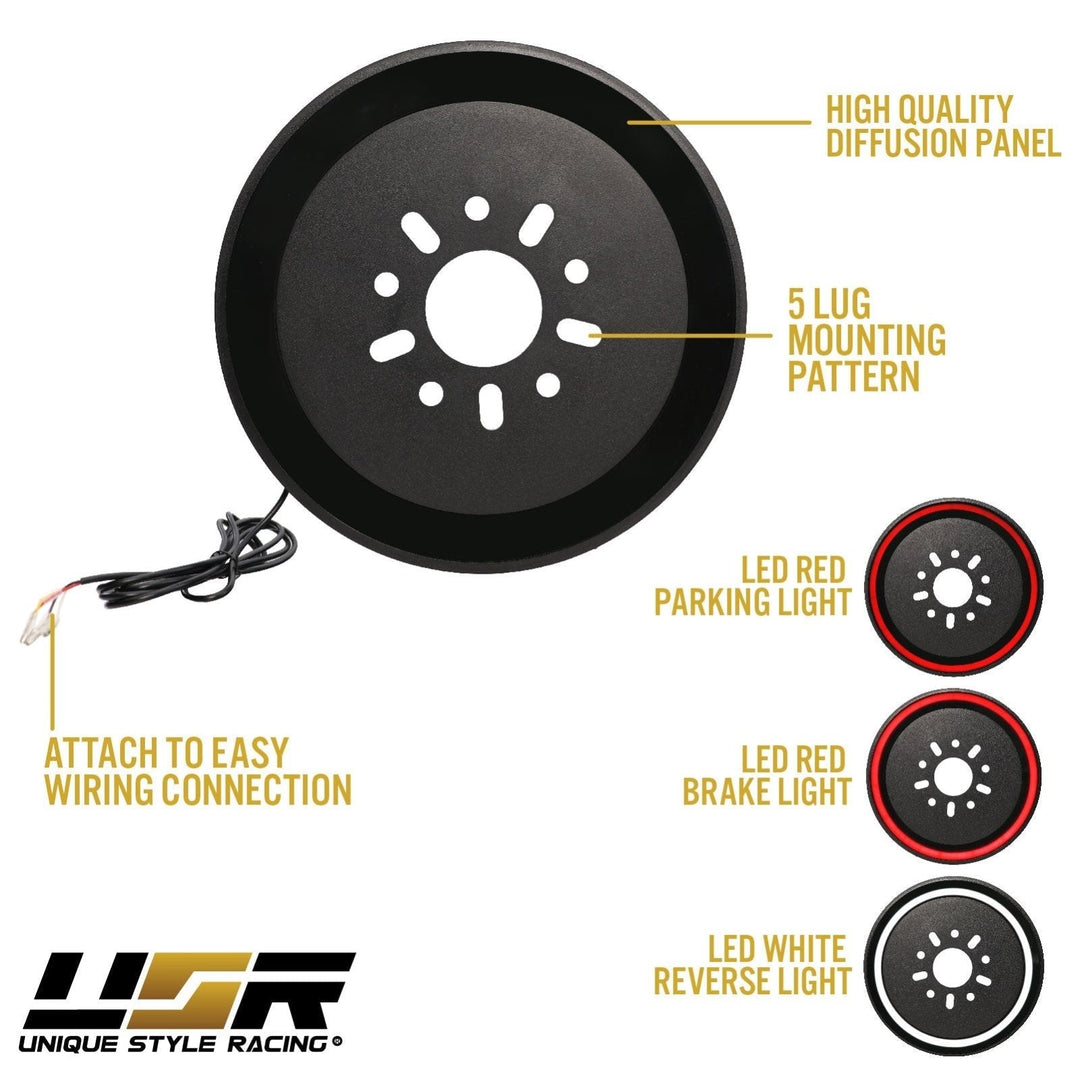 2018 + Jeep Wrangler JL & 1997 - 2006 Jeep Wrangler TJ & 2007 - 2018 Jeep Wrangler JK Switchback Red / White LED Halo Spare Tire Third Brake Light

#fitment_2018-to-2024-jeep-wrangler-jl-for-oem-non-led-tail-models
