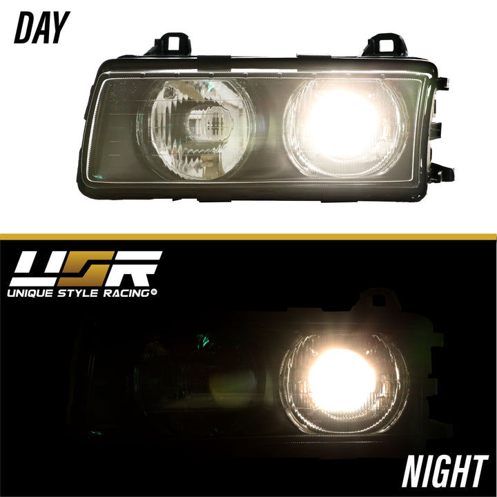 1992-1999 BMW E36 3 Series Hella Euro Ellipsoid GLASS Lens Projector Headlight - Made by DEPO with Optional Daytime Visible UHP LED Angel Eye Halo Rings