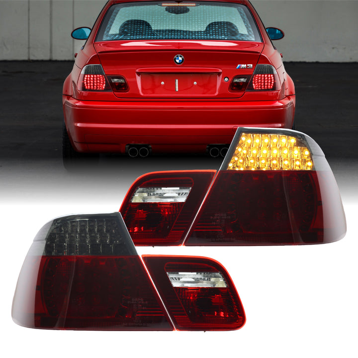 2000-2003 BMW E46 3 Series 2 Door Coupe Red/Clear or Red/Smoke LED Tail Light Made By DEPO