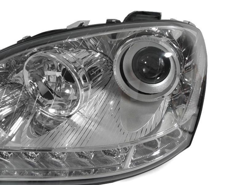 2006-2008 Mercedes Benz M Class W164 White LED Strip Chrome or Black Housing Projector Headlight For Stock Halogen Model - Made by DEPO