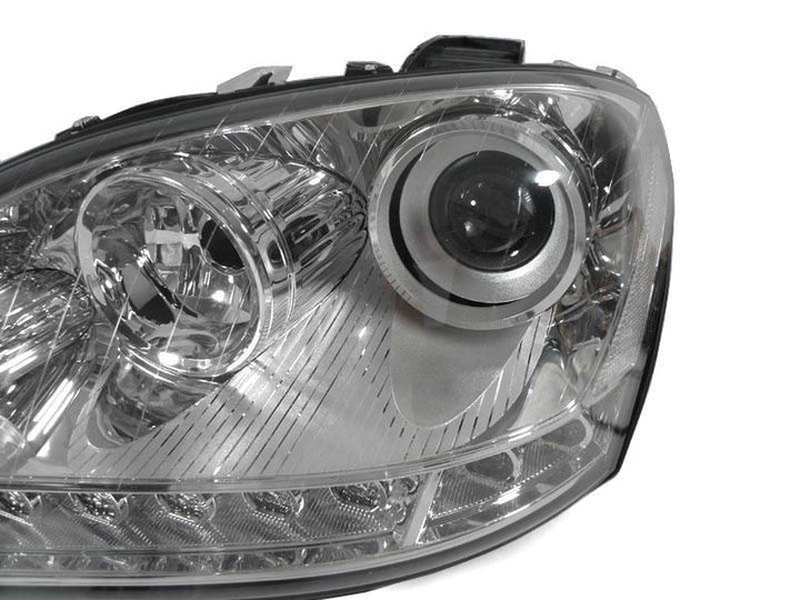 2006-2008 Mercedes Benz M Class W164 White LED Strip Chrome or Black Housing Projector Headlight For Stock Halogen Model - Made by DEPO