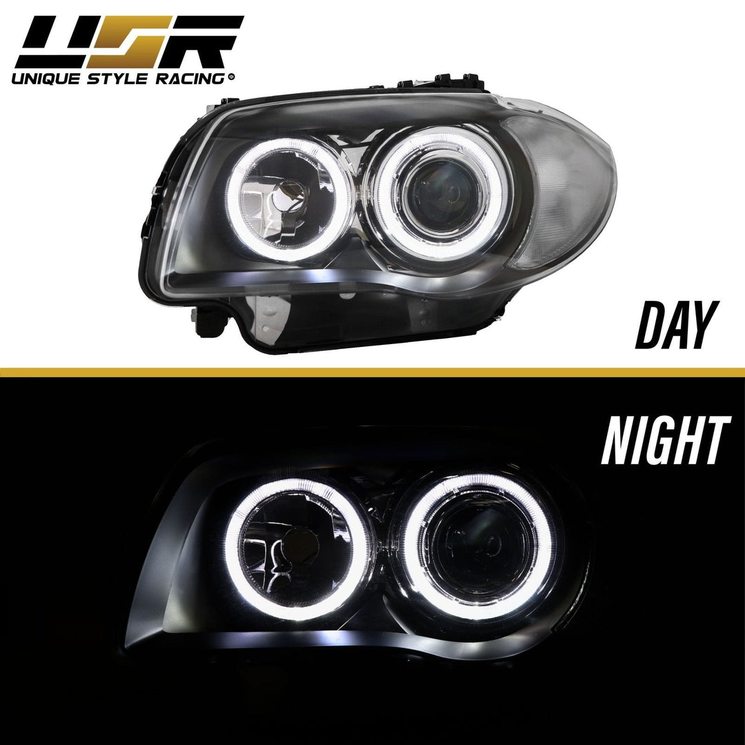 2008-2012 BMW E82 / E88 1 Series DEPO OE Style Euro Clear Corner V2 LED Angel Eye Halo Projector Headlights