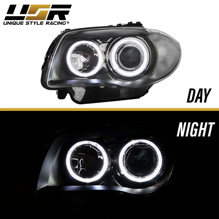 2008-2012 BMW E82 / E88 1 Series DEPO OE Style Euro Clear Corner V2 LED Angel Eye Halo Projector Headlights