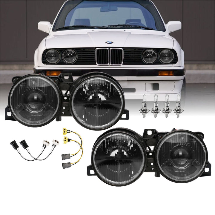 1984-1991 BMW E30 3 Series Euro Smiley Cross Hair Projector Glass Lens Headlights - Made by DEPO