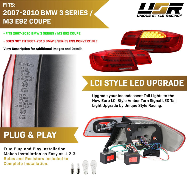 2007 - 2010 BMW 3 Series E92 2D Coupe Euro OEM LCI Styl 4 Pieces LED Tail Light