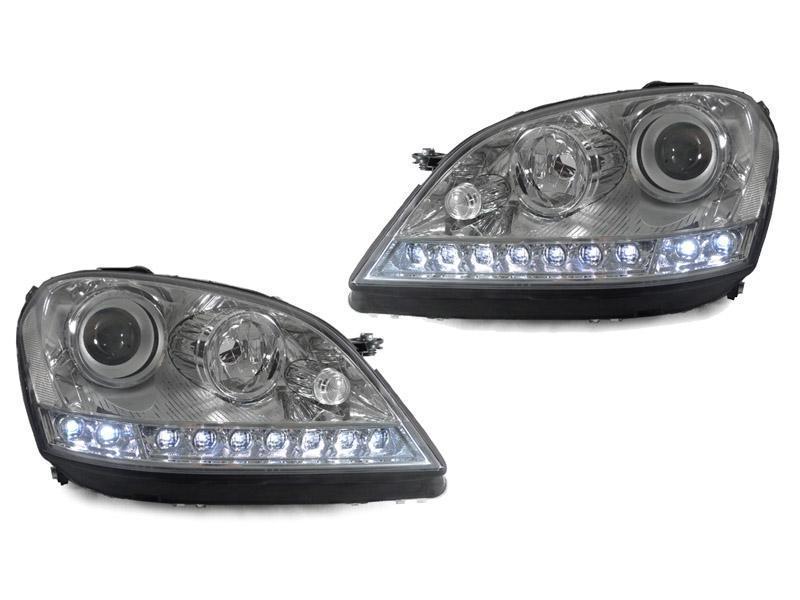 2006-2008 Mercedes Benz M Class W164 White LED Strip Chrome or Black Housing Projector Headlight For Stock Halogen Model - Made by DEPO