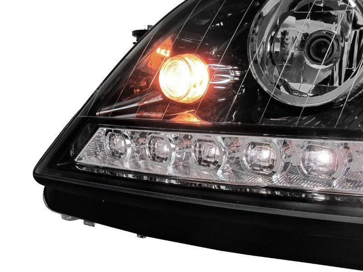 2006-2008 Mercedes Benz M Class W164 White LED Strip Chrome or Black Housing Projector Headlight For Stock Halogen Model - Made by DEPO