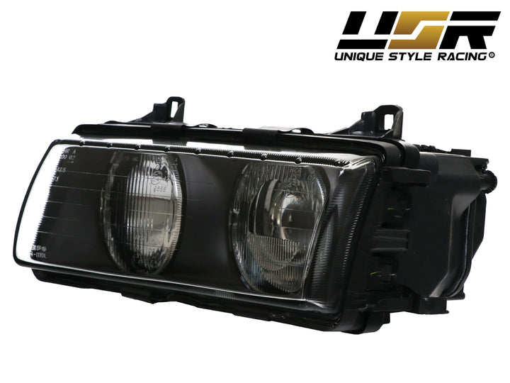 1992-1999 BMW E36 3 Series Hella Euro Ellipsoid GLASS Lens Projector Headlight - Made by DEPO with Optional Daytime Visible UHP LED Angel Eye Halo Rings