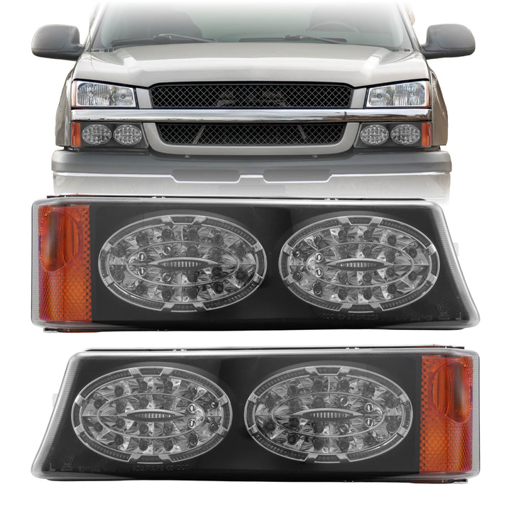 2003-2006 Chevrolet Chevy Silverado Black Housing Clear Lens Bumper Turn Signal Lights