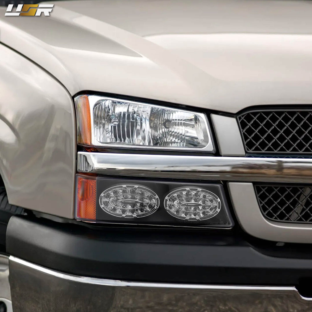 2003-2006 Chevrolet Chevy Silverado Black Housing Clear Lens Bumper Turn Signal Lights