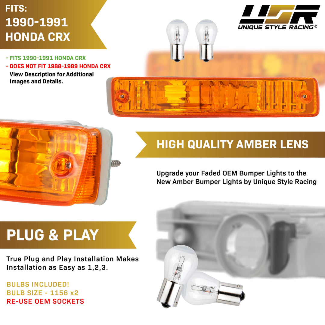 1990 1991 Honda CRX CRX Front Clear or Smoke or Amber Bumper Signal Lights
#lens-color_amber-lens