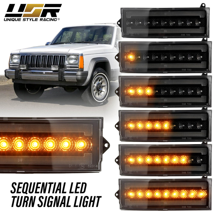 1984 1985 1986 1987 1988 1989 1990 1991 1992 1993 1994 1995 1996 Jeep Cherokee Front Clear or Smoke Lens Switchback LED Bumper Turn Signal Light 
#lens-color_clear-lens