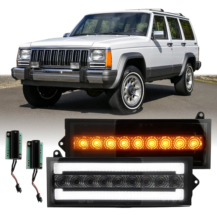 1984-1996 Jeep Cherokee Front Clear or Smoke Lens Switchback LED Bumper Turn Signal Light