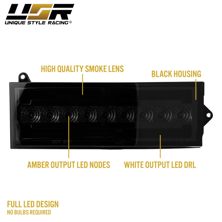 1984-1996 Jeep Cherokee Front Clear or Smoke Lens Switchback LED Bumper Turn Signal Light
