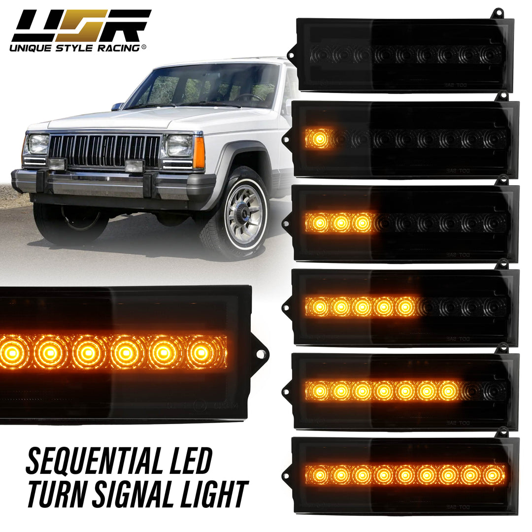 1984-1996 Jeep Cherokee Front Clear or Smoke Lens Switchback LED Bumper Turn Signal Light