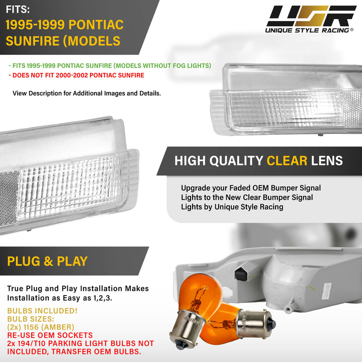 1995-1999 Pontiac Sunfire 2D Coupe All Clear Lens Bumper Lights