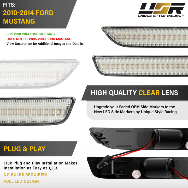 2010-2014 Ford Mustang Clear Lens Red LED Rear Bumper Side Marker Lights