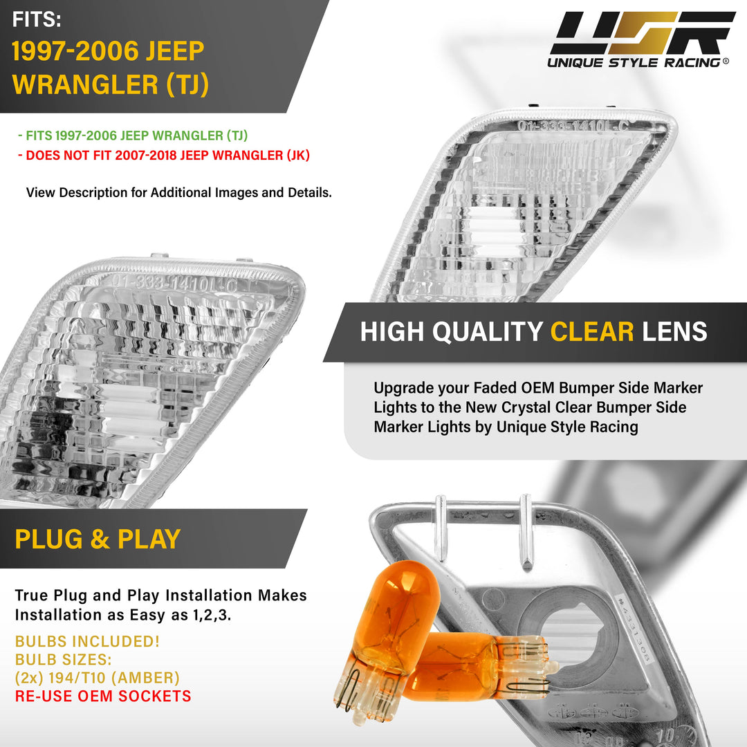 1997-2006 Jeep Wrangler TJ All Clear Lens Side Marker Lights