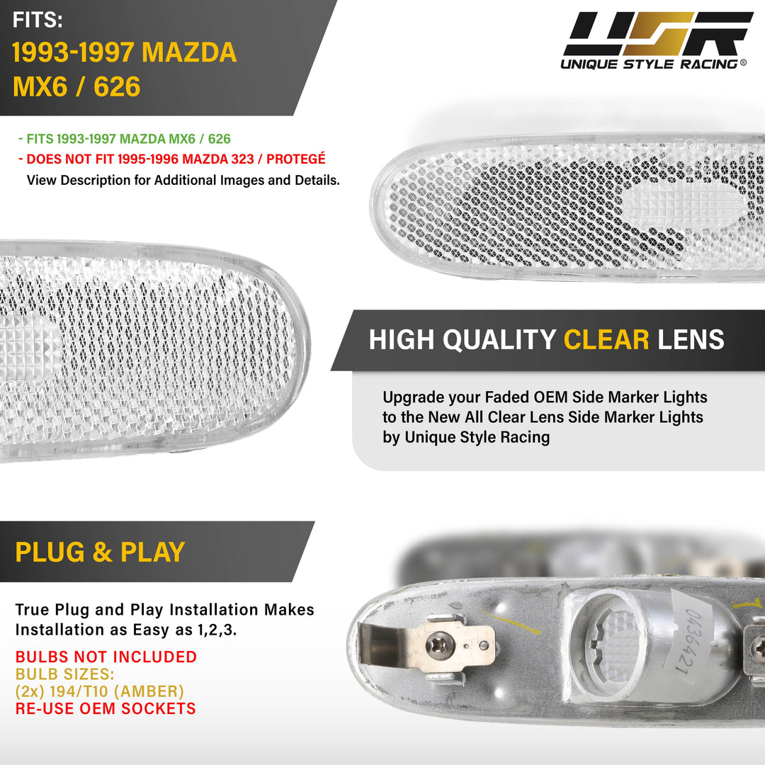 1993-1997 Mazda MX-6 / 626 4D Sedan All Clear Lens Rear Bumper Side Marker Lights