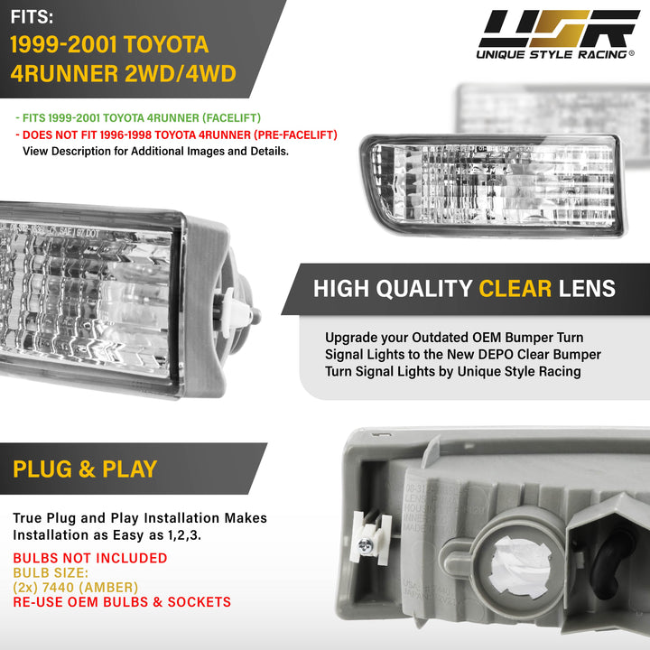 1999-2001 Toyota 4Runner All Clear Lens Front Bumper Signal Lights