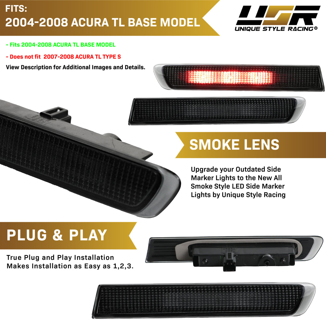 2004-2008 Acura TL OEM Replica Smoke Lens Red LED Rear Side Marker Lights