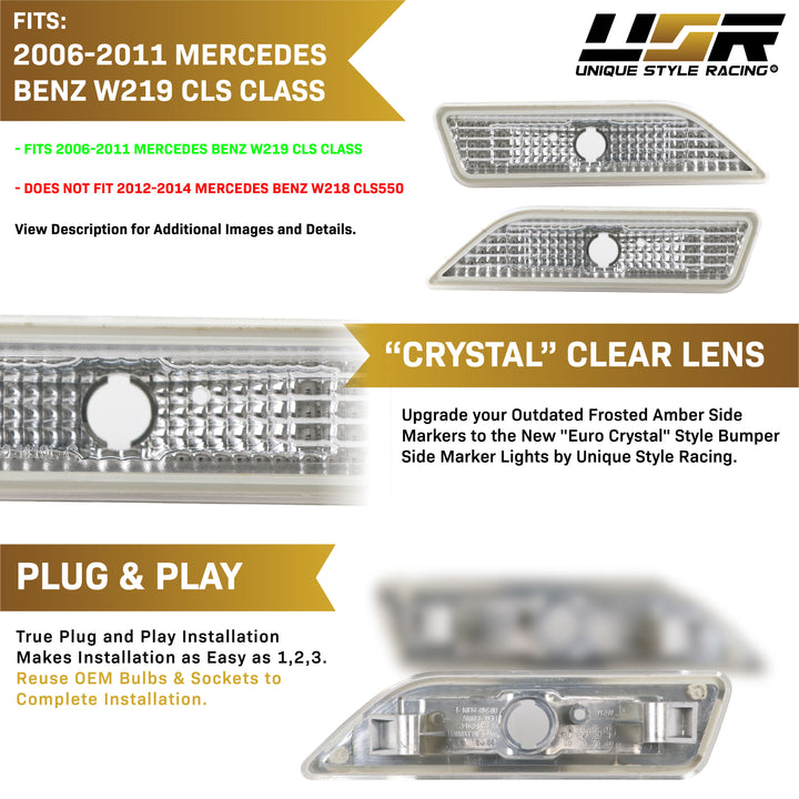 2006-2011 Mercedes CLS Class W219 Crystal Clear or Smoke Lens Front Bumper Side Marker Light