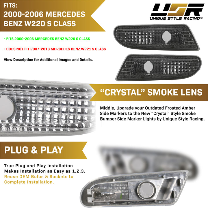 2000-2006 Mercedes S Class W220 DEPO Crystal Clear or Smoke Front Bumper Side Marker Light

#lens-color_smoke-lens