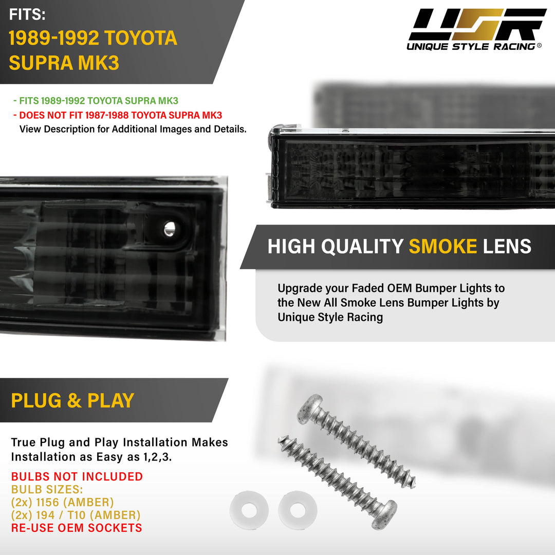 1989 1990 1991 1992 Toyota Supra MK3 Clear or Smoke Bumper Signal Lights

#lens-color_smoke-lens