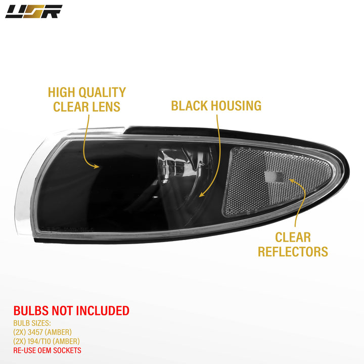 1995-1999 Pontiac Grand Prix Black Housing Crystal Clear Lens Corner Lights