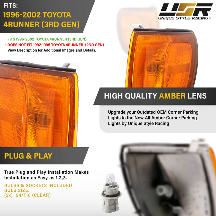 1999 2000 2001 2002 Toyota 4Runner Clear OR Amber Lens Front Corner Signal Lights

#lens-color_amber-lens